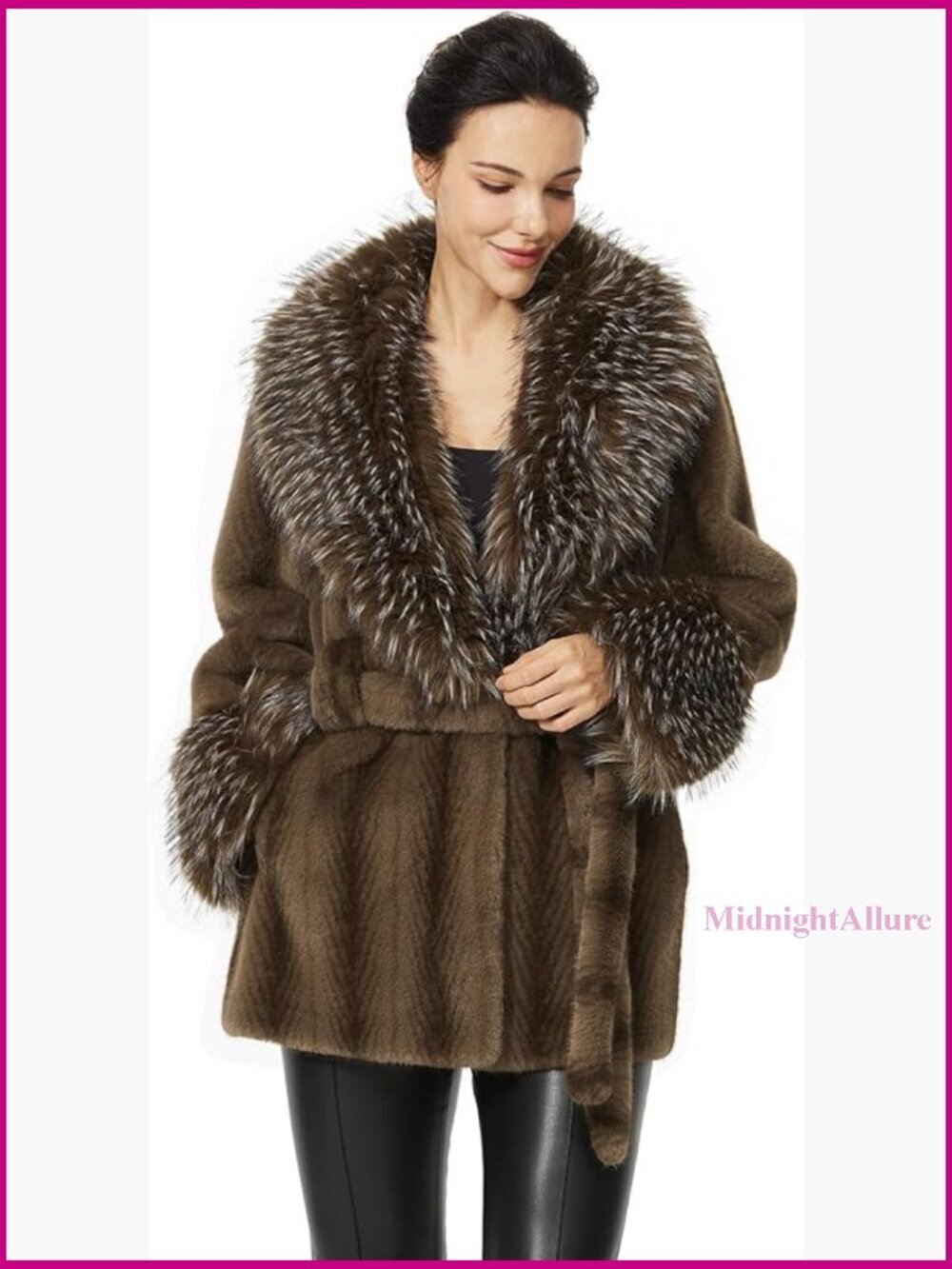 Faux Fur Coat with Belt and Pockets Winter Jacket